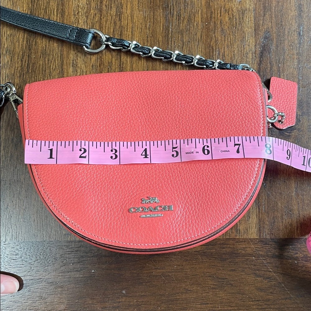 Coach Ellen Pebble Leather Saddle Crossbody Bag in Coral - Picture 11 of 12